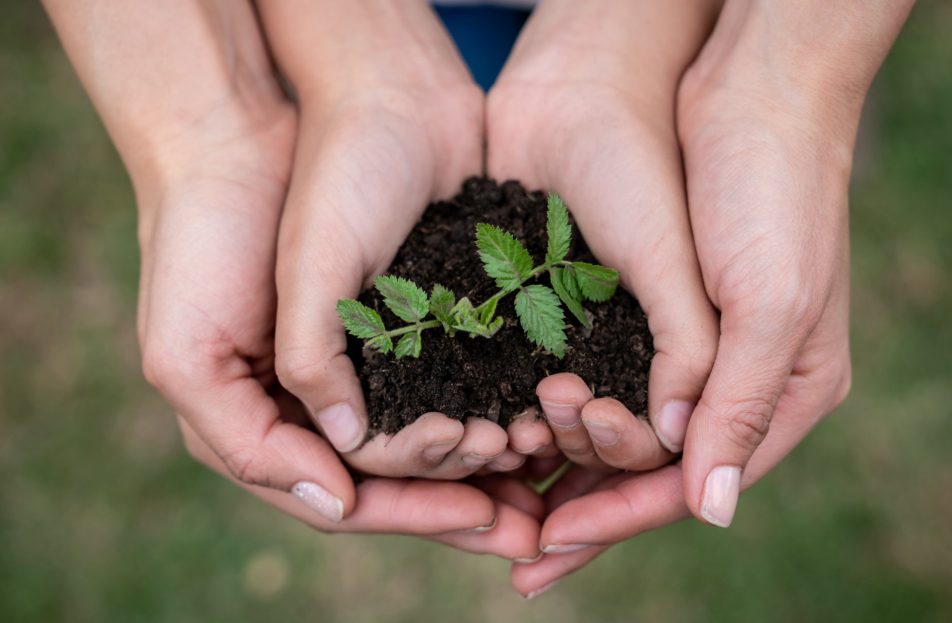 Mother and daughter taking care of the planet